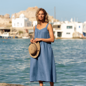 Angelina Linen Dress Aegean Blue